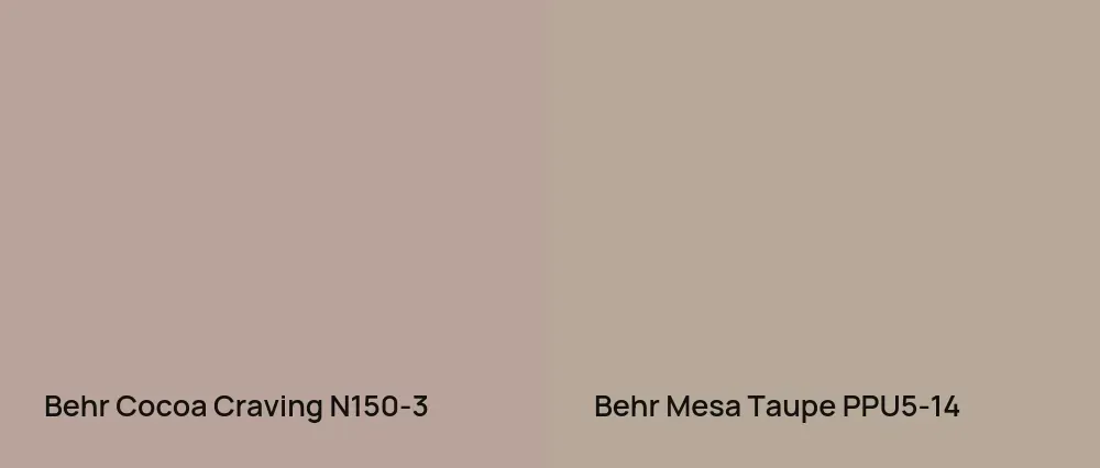 Behr Cocoa Craving N150-3 vs Behr Mesa Taupe PPU5-14
