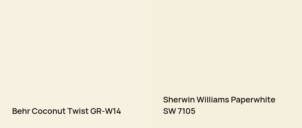 Behr Coconut Twist GR-W14 vs Sherwin Williams Paperwhite SW 7105