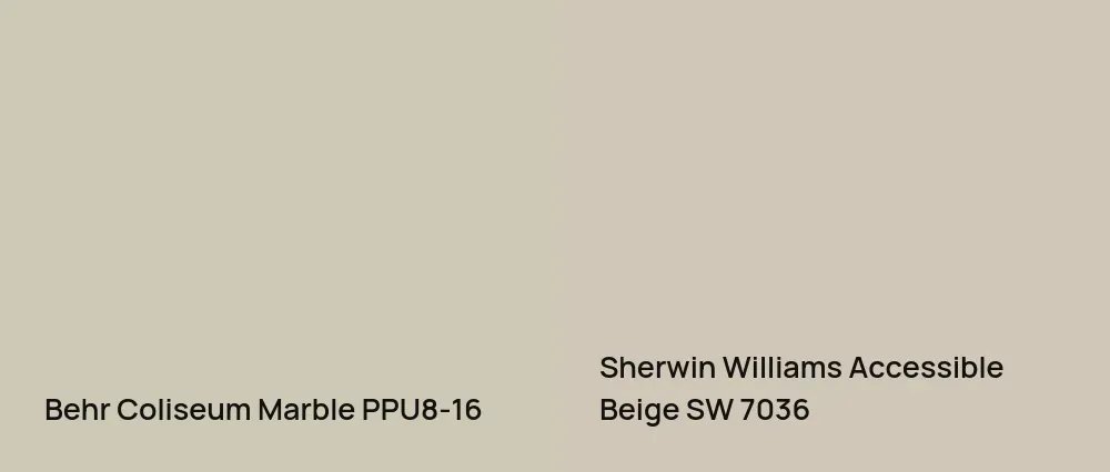 Behr Coliseum Marble PPU8-16 vs Sherwin Williams Accessible Beige SW 7036