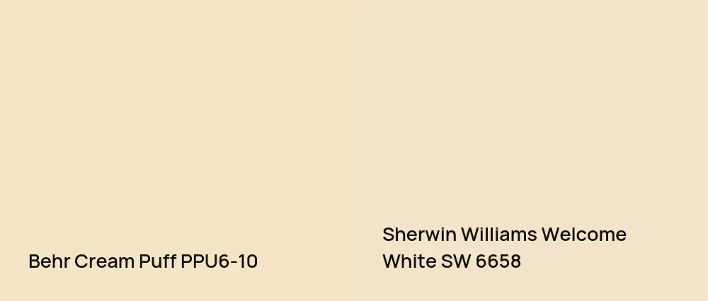 Behr Cream Puff PPU6-10 vs Sherwin Williams Welcome White SW 6658