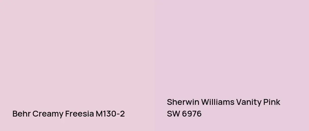 Behr Creamy Freesia M130-2 vs Sherwin Williams Vanity Pink SW 6976