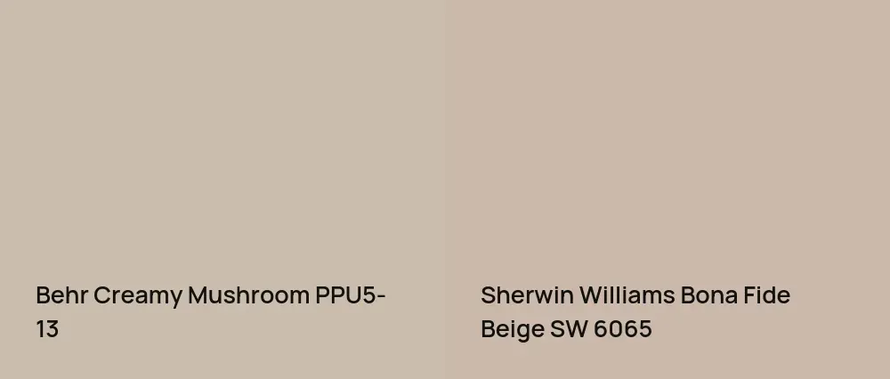 Behr Creamy Mushroom PPU5-13 vs Sherwin Williams Bona Fide Beige SW 6065