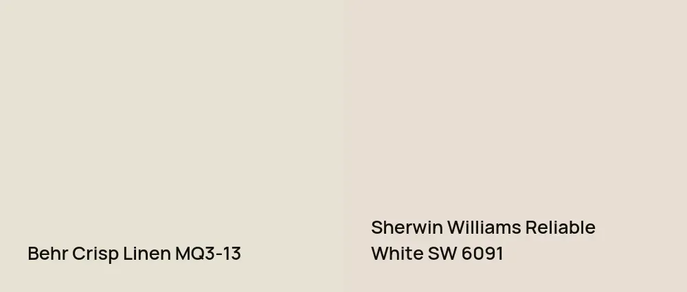 Behr Crisp Linen MQ3-13 vs Sherwin Williams Reliable White SW 6091