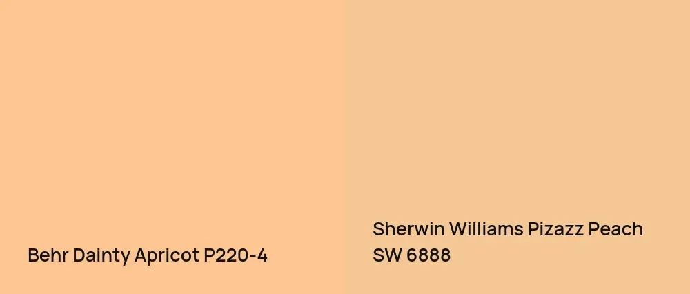 Behr Dainty Apricot P220-4 vs Sherwin Williams Pizazz Peach SW 6888