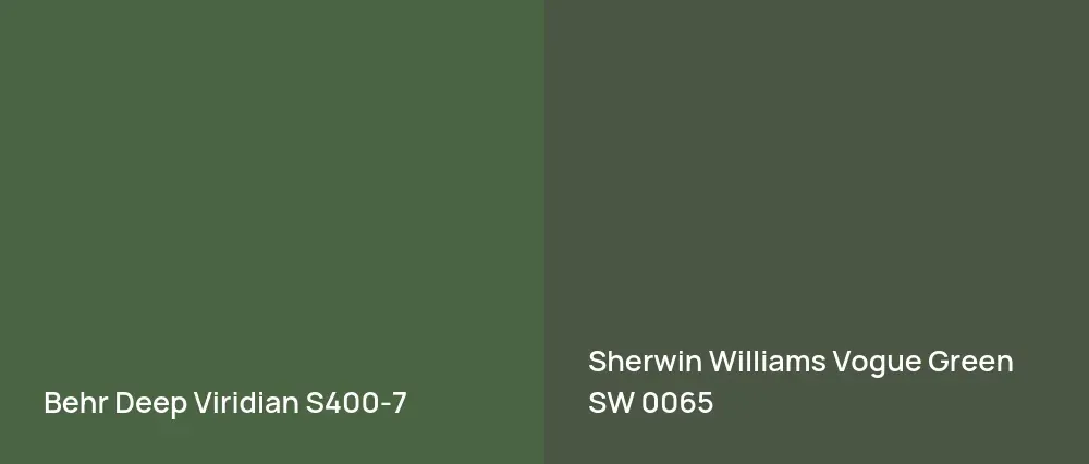 Behr Deep Viridian S400-7 vs Sherwin Williams Vogue Green SW 0065