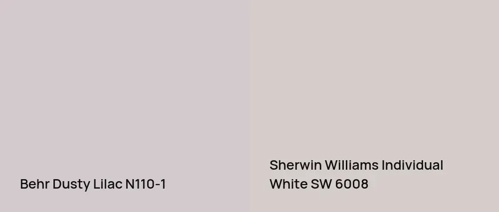Behr Dusty Lilac N110-1 vs Sherwin Williams Individual White SW 6008