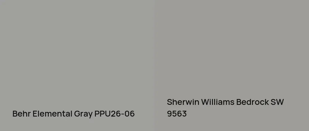 Behr Elemental Gray PPU26-06 vs Sherwin Williams Bedrock SW 9563
