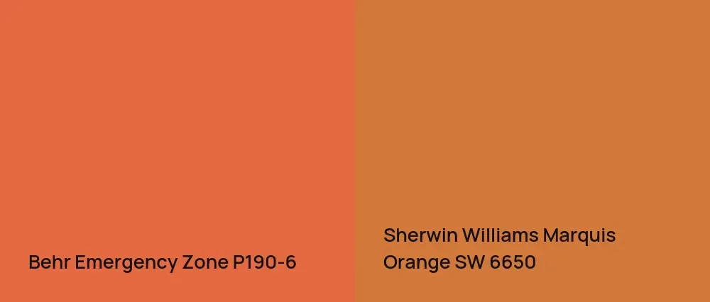 Behr Emergency Zone P190-6 vs Sherwin Williams Marquis Orange SW 6650