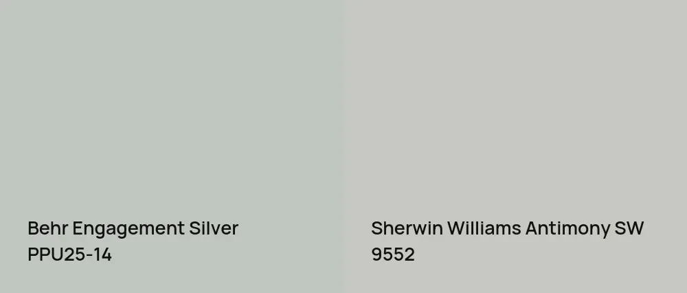 Behr Engagement Silver PPU25-14 vs Sherwin Williams Antimony SW 9552
