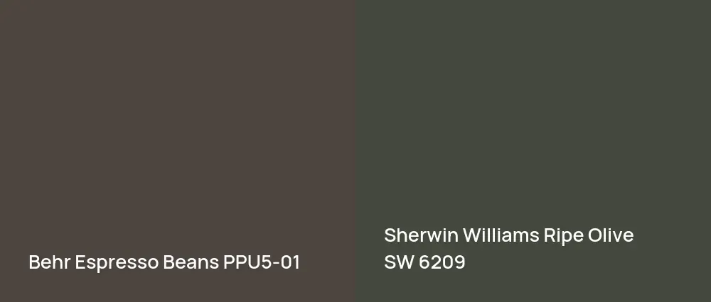 Behr Espresso Beans PPU5-01 vs Sherwin Williams Ripe Olive SW 6209