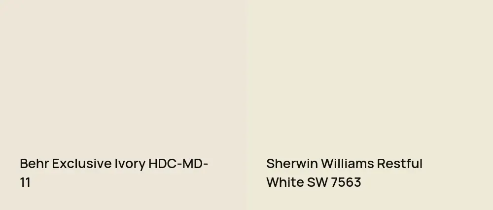 Behr Exclusive Ivory HDC-MD-11 vs Sherwin Williams Restful White SW 7563
