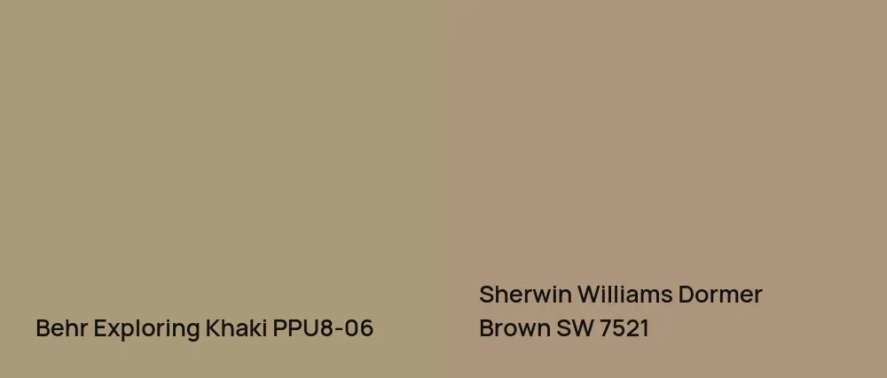Behr Exploring Khaki PPU8-06 vs Sherwin Williams Dormer Brown SW 7521