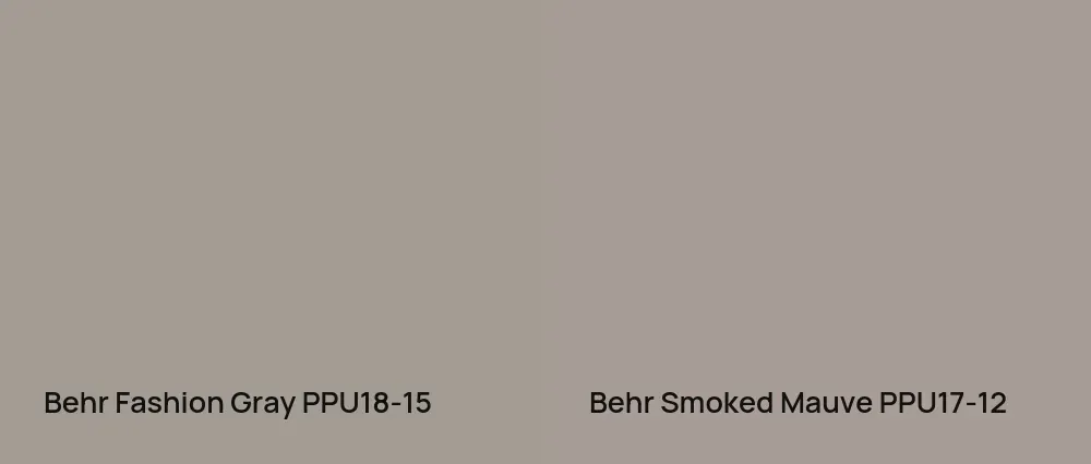 Behr Fashion Gray PPU18-15 vs Behr Smoked Mauve PPU17-12
