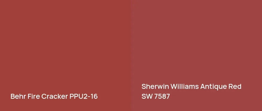 Behr Fire Cracker PPU2-16 vs Sherwin Williams Antique Red SW 7587
