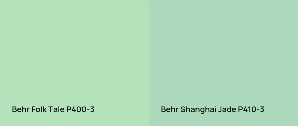 Behr Folk Tale P400-3 vs Behr Shanghai Jade P410-3
