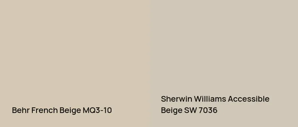 Behr French Beige MQ3-10 vs Sherwin Williams Accessible Beige SW 7036