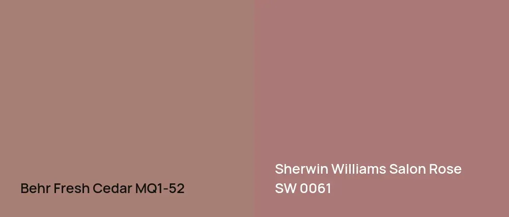 Behr Fresh Cedar MQ1-52 vs Sherwin Williams Salon Rose SW 0061