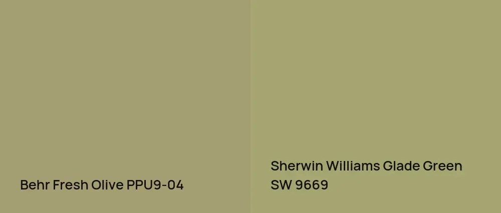 Behr Fresh Olive PPU9-04 vs Sherwin Williams Glade Green SW 9669