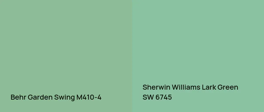 Behr Garden Swing M410-4 vs Sherwin Williams Lark Green SW 6745