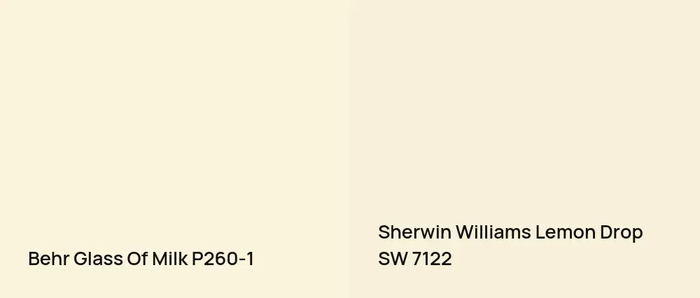 Behr Glass Of Milk P260-1 vs Sherwin Williams Lemon Drop SW 7122