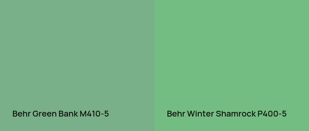Behr Green Bank M410-5 vs Behr Winter Shamrock P400-5