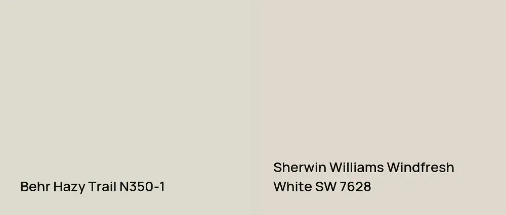 Behr Hazy Trail N350-1 vs Sherwin Williams Windfresh White SW 7628