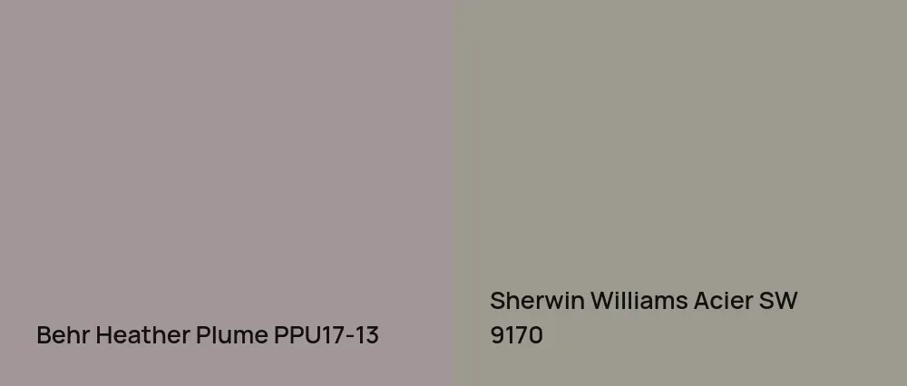 Behr Heather Plume PPU17-13 vs Sherwin Williams Acier SW 9170