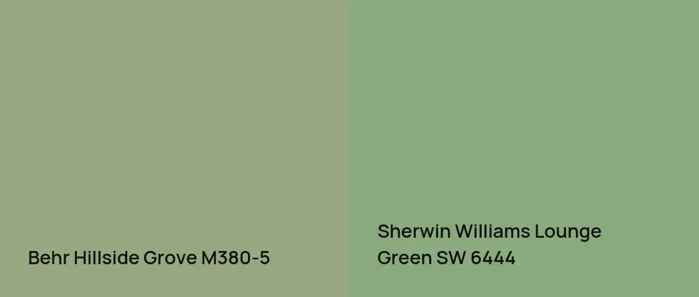 Behr Hillside Grove M380-5 vs Sherwin Williams Lounge Green SW 6444