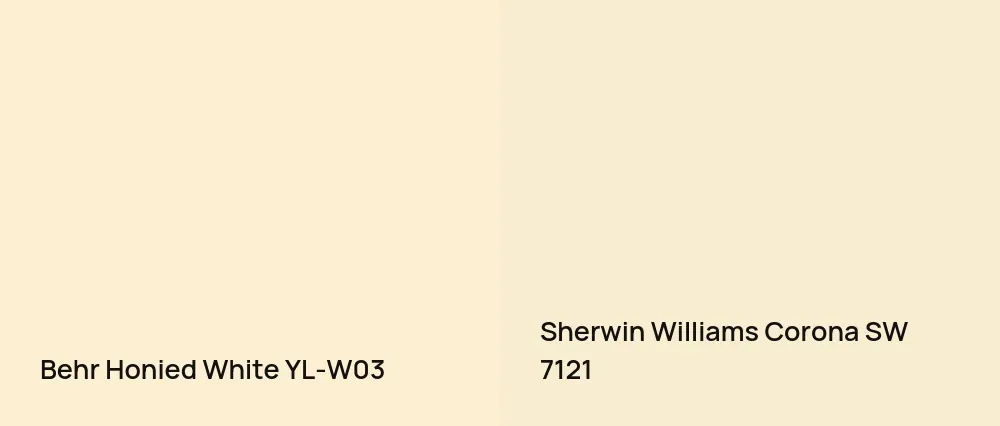 Behr Honied White YL-W03 vs Sherwin Williams Corona SW 7121