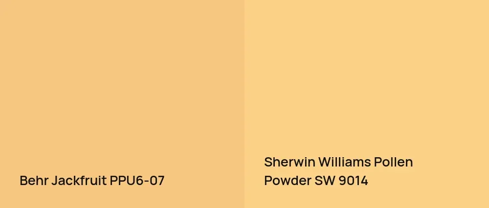 Behr Jackfruit PPU6-07 vs Sherwin Williams Pollen Powder SW 9014