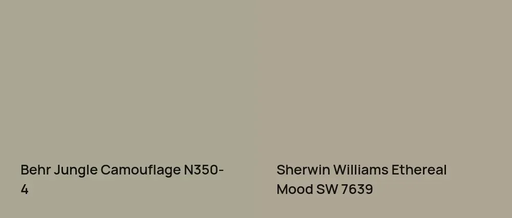 Behr Jungle Camouflage N350-4 vs Sherwin Williams Ethereal Mood SW 7639