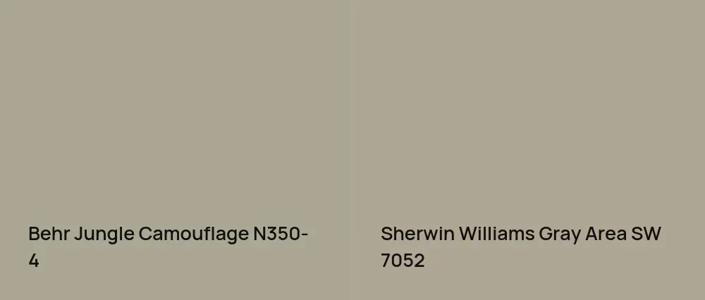 Behr Jungle Camouflage N350-4 vs Sherwin Williams Gray Area SW 7052
