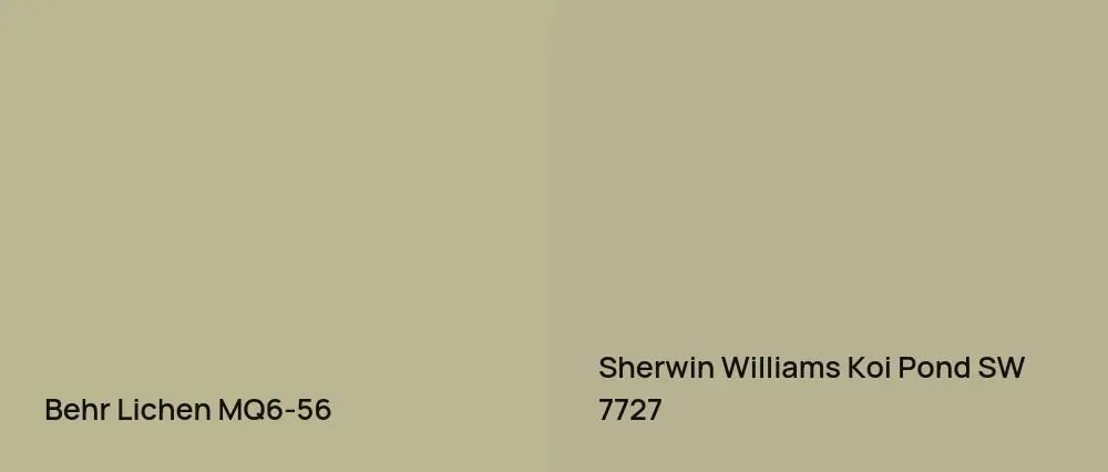 Behr Lichen MQ6-56 vs Sherwin Williams Koi Pond SW 7727