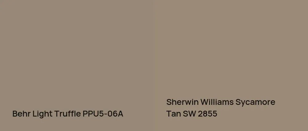 Behr Light Truffle PPU5-06A vs Sherwin Williams Sycamore Tan SW 2855