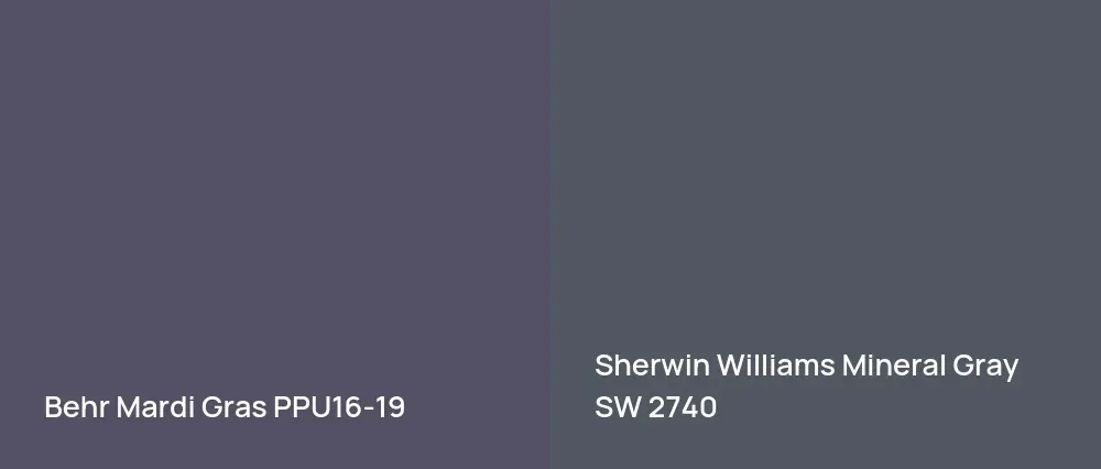 Behr Mardi Gras PPU16-19 vs Sherwin Williams Mineral Gray SW 2740