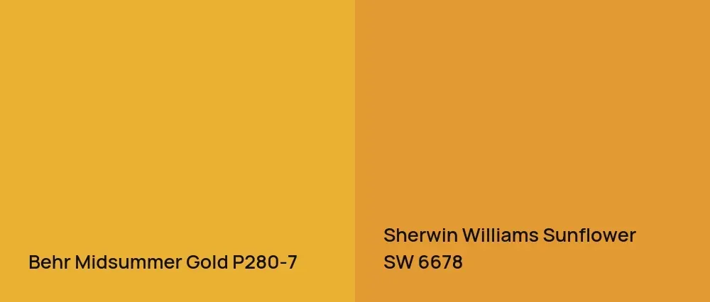 Behr Midsummer Gold P280-7 vs Sherwin Williams Sunflower SW 6678
