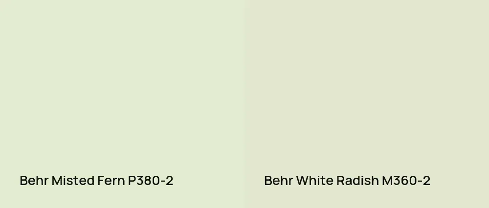 Behr Misted Fern P380-2 vs Behr White Radish M360-2