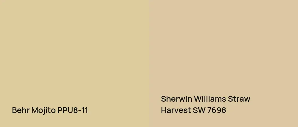 Behr Mojito PPU8-11 vs Sherwin Williams Straw Harvest SW 7698