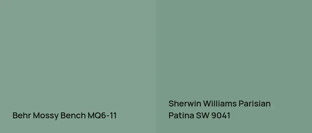 Behr Mossy Bench MQ6-11 vs Sherwin Williams Parisian Patina SW 9041