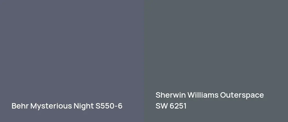 Behr Mysterious Night S550-6 vs Sherwin Williams Outerspace SW 6251