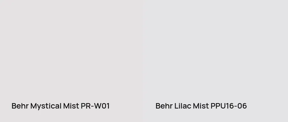 Behr Mystical Mist PR-W01 vs Behr Lilac Mist PPU16-06