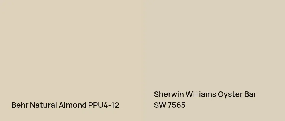 Behr Natural Almond PPU4-12 vs Sherwin Williams Oyster Bar SW 7565