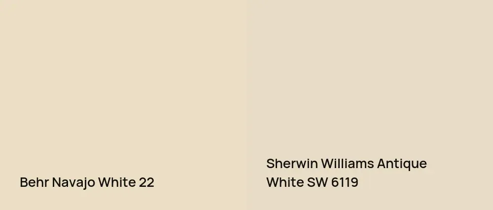 Behr Navajo White 22 vs Sherwin Williams Antique White SW 6119