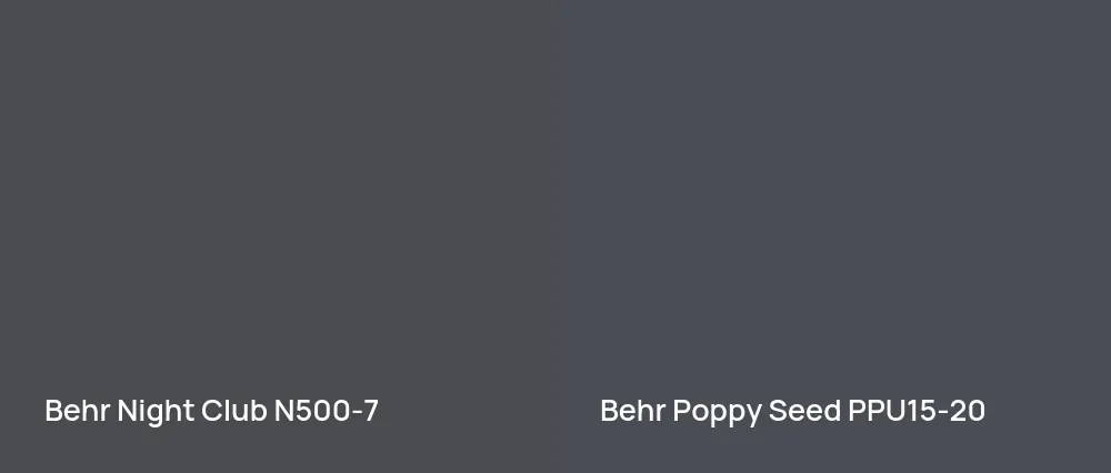 Behr Night Club N500-7 vs Behr Poppy Seed PPU15-20