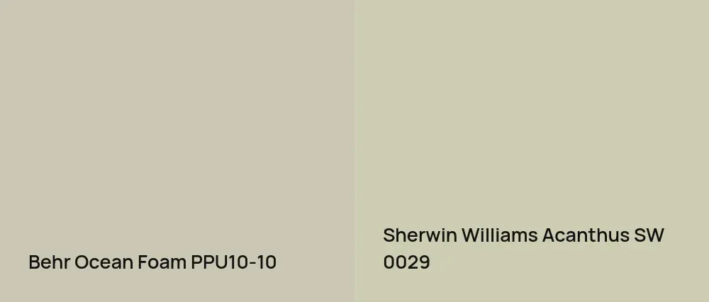 Behr Ocean Foam PPU10-10 vs Sherwin Williams Acanthus SW 0029
