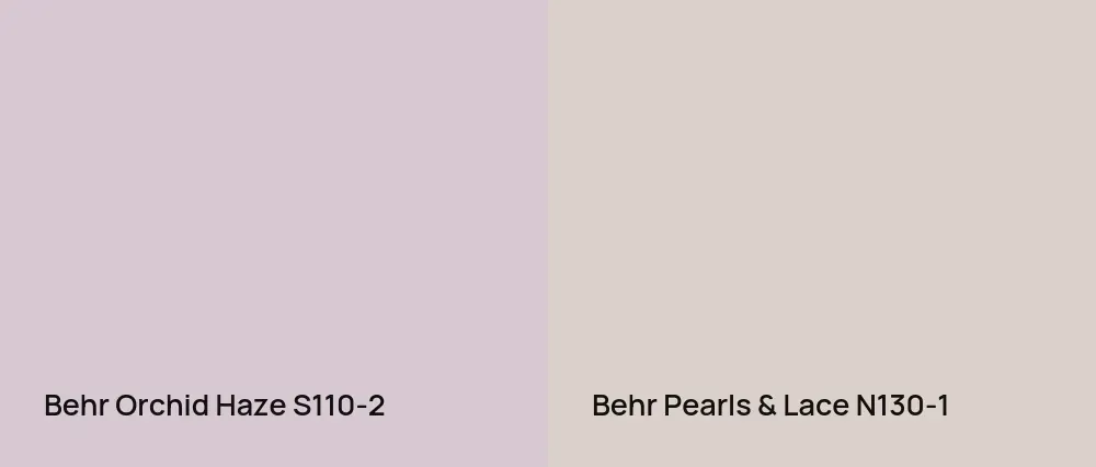 Behr Orchid Haze S110-2 vs Behr Pearls & Lace N130-1