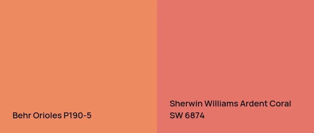 Behr Orioles P190-5 vs Sherwin Williams Ardent Coral SW 6874