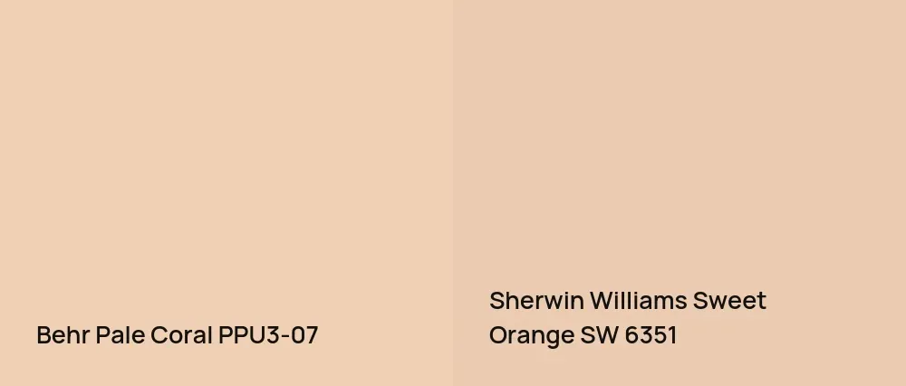 Behr Pale Coral PPU3-07 vs Sherwin Williams Sweet Orange SW 6351