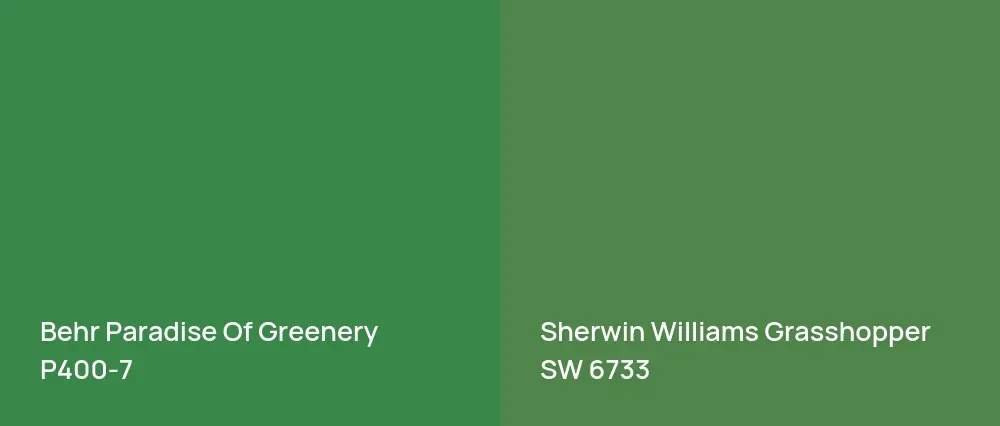 Behr Paradise Of Greenery P400-7 vs Sherwin Williams Grasshopper SW 6733