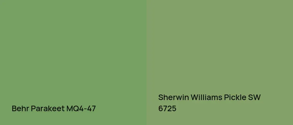 Behr Parakeet MQ4-47 vs Sherwin Williams Pickle SW 6725